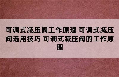 可调式减压阀工作原理 可调式减压阀选用技巧 可调式减压阀的工作原理